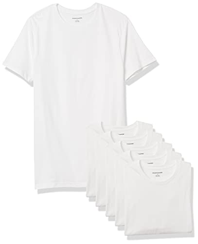 Amazon Essentials 6-Pack Crewneck Undershirts Camicia, Bianco (White), Medium