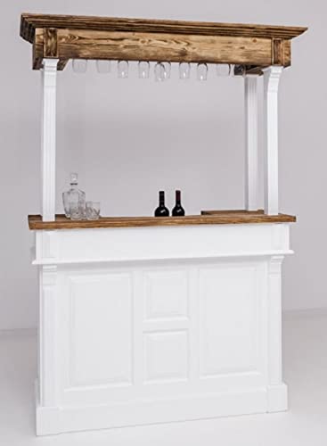 Casa Padrino bancone Bar in Stile Country Bianco/Marrone 150 x 56 x A. 210 cm - Tavolo Bar in Legno massello - Mobile Bar in Legno massello in Stile Country