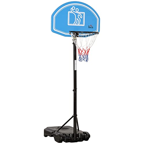 homcom Canestro Basket Esterno con Altezza Regolabile 195-245cm, Canestro Portatile Base con Ruote e Tabellone in PE