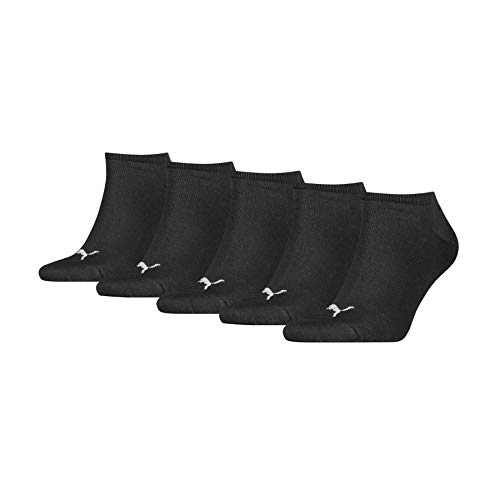 PUMA Unisex Plain Sneaker-Trainer Socks (5 Pack), Calzini adulto, Nero, 39-42 confezione da 5