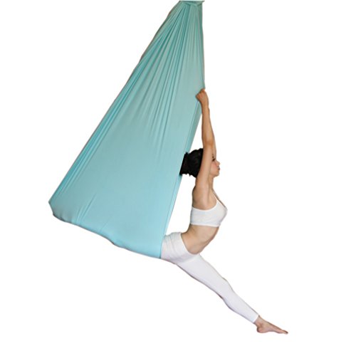 WELLSEM Aerial Yoga Amaca Silk Fabric Deluxe 5x2.8m Swing Volante per Yoga Bodybuilding Workout (Blu Lago)