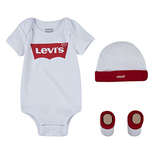 Levi's Kids Classic Batwing Infant Hat Bodysuit Bootie Set 3Pc Tutina per bambino e neonato Bimba 0-24 White 0-6 mesi