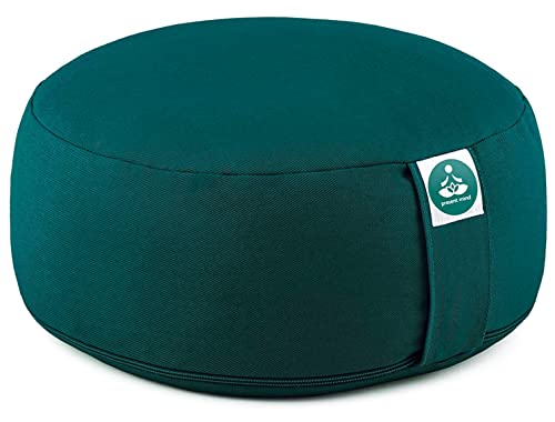 Present Mind Zafu Cuscino Meditazione Tondo (Altezza 16 cm) - Colore: Verde Smeraldo - Cuscino Zafu Yoga / Cuscino Yoga - Prodotto nell'UE - Fodera Lavabile - Cuscino Yoga Meditazione 100% Naturale