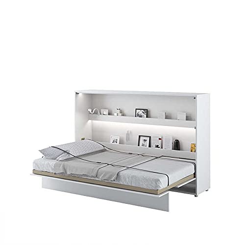 LENART Bed Concept - Letto a scomparsa orizzontale, 120 x 200 cm, colore: Bianco satinato