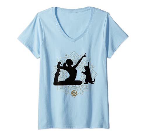 Donna Yoga divertente con il gatto | Mandala | Om | Namaste regalo Maglietta con Collo a V