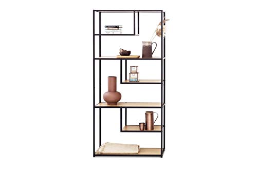 LIFA LIVING Libreria divisoria ambiente in legno e metallo per interni, Armadio da esposizione design con 7 ripiani aperti, Scaffale autoportante alto verticale, 82 x 34 x 175 cm
