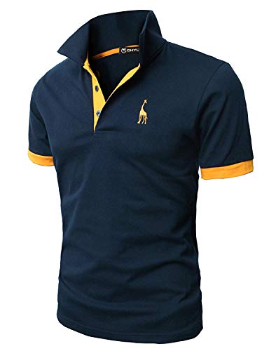 GHYUGR Polo Uomo Basic Manica Corta Tennis Golf T-Shirt Ricami Fulvi Maglietta Poloshirt Camicia,Marina,L