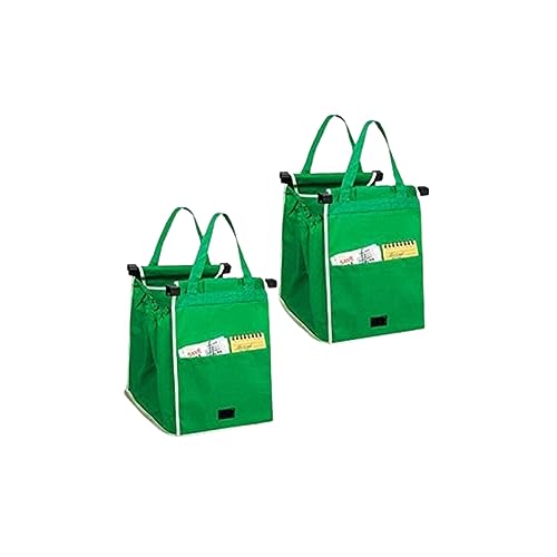 CASA E BENESSERE Confezione da 2 borse riutilizzabili per carrello della spesa, shopping bag pieghevoli con manici, clip sul carrello della spesa TV