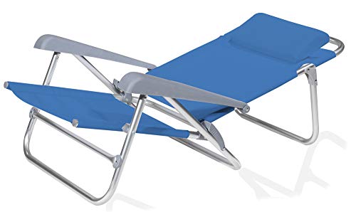 VERDELOOK Spiaggina reclinabile e pieghevole con braccioli e poggiatesta,blu,65x62x78cm