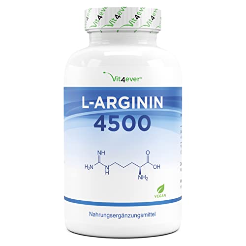 L-Arginina - 365 capsule vegane - Premium: 4500 mg di L-Arginina pura per dose giornaliera - Prodotto da fermentazione vegetale - Altamente dosato - Vegan