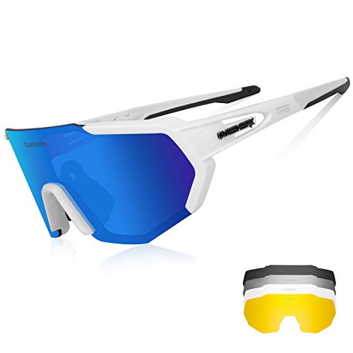 Queshark Polarizzati Anti-UV con 5 Lenti Occhiali da Ciclismo Bici MTB Intercambiabili per Sport Uomo Donna Guida Pesca Golf Baseball Corsa