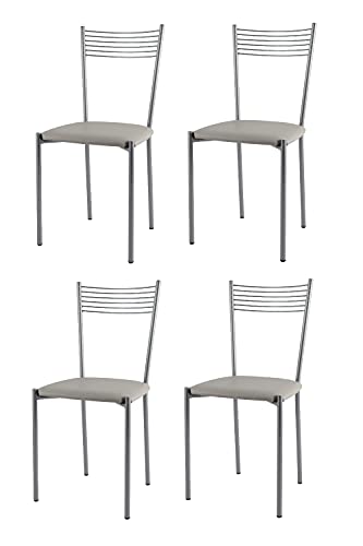 t m c s Tommychairs - Set 4 sedie modello Elegance per cucina bar e sala da pranzo, struttura in acciaio verniciata color alluminio e seduta in finta pelle colore grigio chiaro