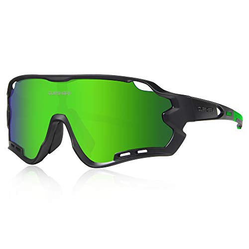 Polarizzati Occhiali Ciclismo con 4 Lenti Intercambiabili Occhiali Bici Occhiali Sportivi da Sole Anti UV da Uomo Donna per Corsa ,MTB (Verde Nero)