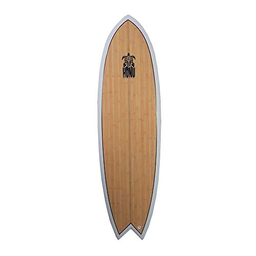 HONU - Tavola da Surf Fish 6'4, Design retrò, 4 Derive, Colore: Bianco