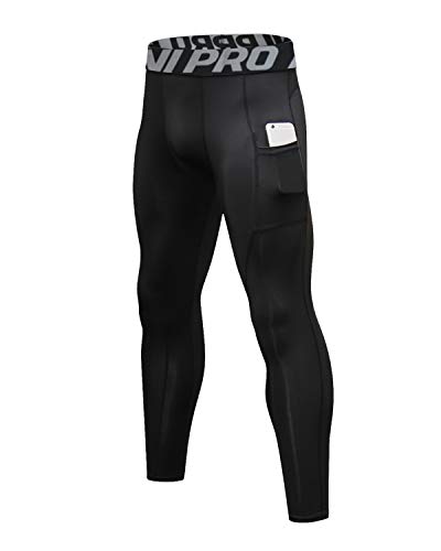 LNJLVI Leggings a Compressione da Uomo Calzamaglie Sportive Pantaloni Base Layer Tights for Gym Jogging Running (Nero,XL)