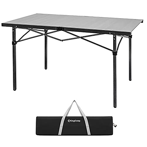 KingCamp Tavolo da campeggio pieghevole in alluminio, portata fino a 80 kg, 136 x 70 x 70 cm, Silver, Large, Kc2133