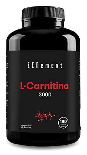 L-Carnitina, 3000 mg per dose, 180 Capsule | Aiuta l'organismo a produrre Energia, migliorare le Prestazioni Sportive e a Perdere Peso | Vegan, Senza Glutine | Zenement