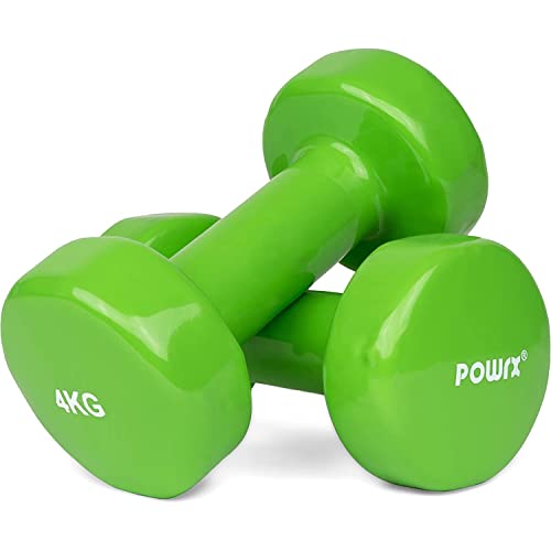 POWRX Manubri Pesi Vinile 8 kg Set (2 x 4 kg) + PDF Workout (Verde)