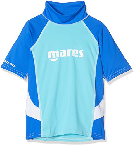 Mares Rash Guard Junior - Short Sleeve - Boy, Maglia Protettiva per Snorkeling e Nuoto con Manica Corta, Bambino, Blu, L