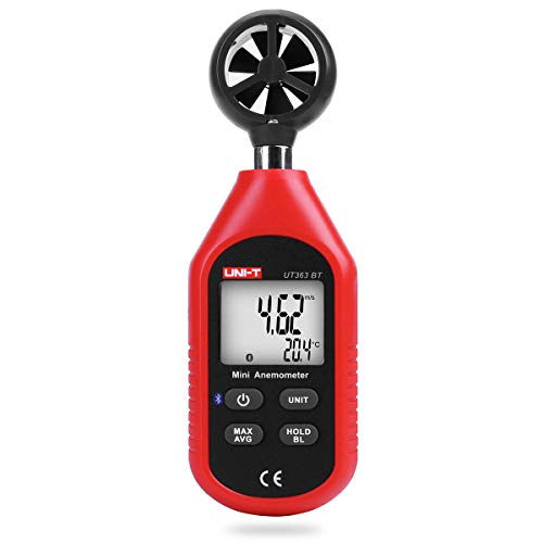 Uni-T UT363BT - Mini Anemometro Bluetooth digitale portatile con termometro e max/min per la raccolta dati meteo e sport all'aria aperta windsurf vela con display LCD retroilluminato