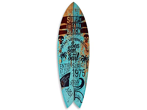 DECLINA Tavola surf, decorazione da parete, tavola da surf stampata, alu-dibond, decorazione surf, tavola da surf deco Sea Sun and Surf, 100 x 30 cm