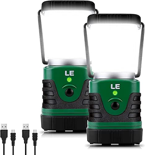 LE Lampada LED da Campeggio Ricaricabile USB, Lanterna da Campeggio Portatile Impermeabile, 4 Modalità Dimmerabili, LED Luce Esterna per Campeggio, Escursionismo, Pesca, Emergenza (Pacco da 2)