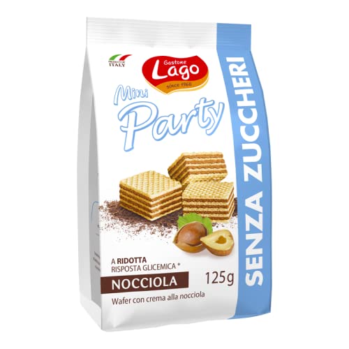 LAGO, Mini Party 125g, Wafer senza Zucchero con Vellutata Crema Nocciola 74% con 5 Strati Friabili di Wafer