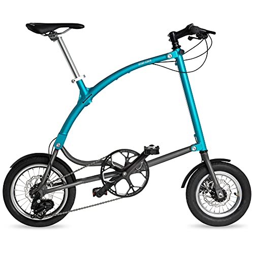 Bicicletta pieghevole OSSBY Curve Eco - Bicicletta da città pieghevole da città - 3 velocità - Ruota da 14' - Telaio in alluminio - Made in Europe (Turchese)
