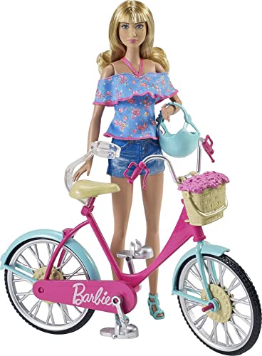 Barbie Bicicletta per Bambole con Casco e Accessori, Multicolore, Giocattolo per Bambini 3 + Anni, DVX55