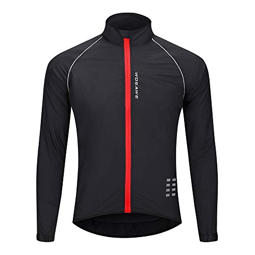 WOSAWE Giacca da corsa da ciclismo da uomo impermeabile e riflettente, giacca a vento leggera, giacca da bicicletta antivento(Nero XL)