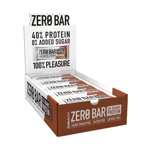 BioTechUSA Zero Bar Barretta ad alto contenuto proteico senza zuccheri aggiunti o aspartame, senza lattosio né glutine e con dolcificanti, 20*50 g, Doppio Cioccolato