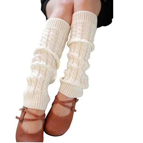 HugeStore Caldi invernali caldi lunghi all'uncinetto scaldamuscoli lavorati a maglia leggings Boot calzini copertura per le donne signore bianco