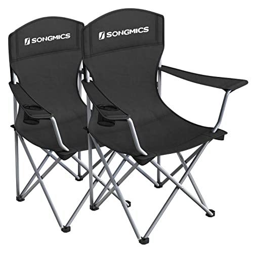 SONGMICS GCB08BK - Set di 2 sedie da campeggio, pieghevoli, comode, con struttura robusta, portata fino a 150 kg, con portabottiglie, colore nero