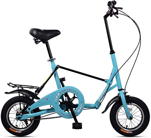 Biciclette Mini pieghevole, 12 Inch Single Speed ​​Super Compact pieghevole bicicletta,-alto tenore di carbonio Carry Acciaio Leggero Folding Bike Con posteriore Rack, (Color : Blue)