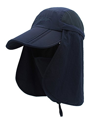 WANYING Unisex Cappello Safari Cappello da Sole con Protezione del Collo Anti UV Berretto di Baseball per Accamparsi All'aperto - Blu Marino