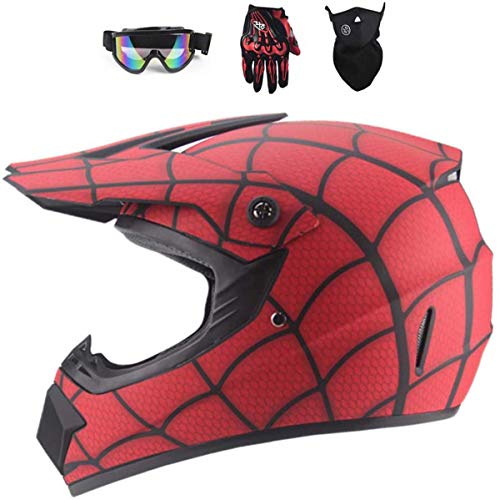 Fronte pieno MTB del casco, rosso / Ragnatela I bambini e gli adulti di motocross Casco set con gli occhiali di protezione maschera guanti, per Downhill MX AVT Dirt Moto Bike (S)
