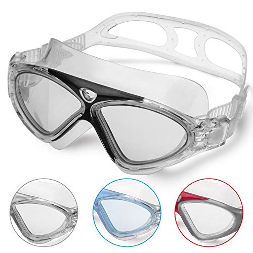 Occhiali da Nuoto per Adulto Anti Nebbia Nessuna Fuoriuscita Visione Chiara UV Protezione Facile da Regolare Professionale + Comodo per Uomo e Donna (Black/Clear lens)