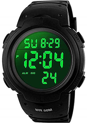 VDSOW orologio da uomo sportivo digitale, orologio da esterni, impermeabile, con sveglia e timer, militare, con retroilluminazione a LED, adatto a corridori, colore nero