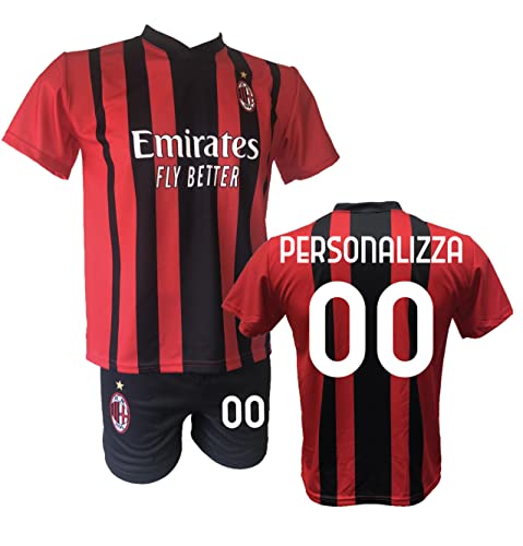 Completo Calcio Maglia Milan Personalizzabile + Pantaloncino Replica Autorizzata 2021-2022 Bambino (Taglie 2 4 6 8 10 12) Adulto (S M L XL) (8 Anni)