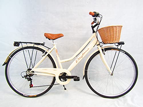 Bicicletta da Donna Bici da Città City Bike da Passeggio 28'' con Cambio Vintage Retro' Beige Cesto Vimini