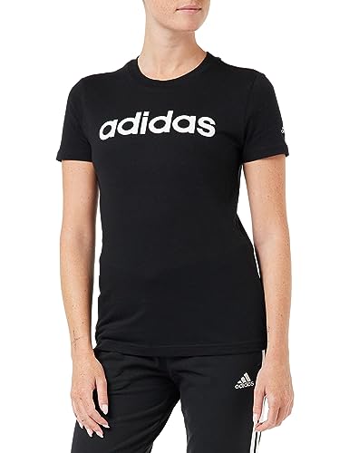 adidas Essentials Slim Logo, T-shirt Donna, Black/White, S