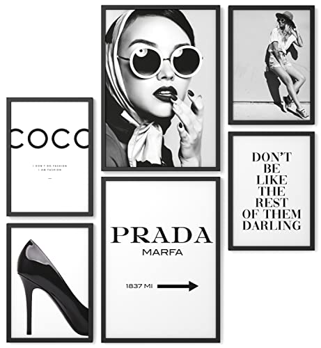 Papierschmiede Mood Poster Set Stampe da Parete « Coco Bianco e Nero » Quadri vintage per Soggiorno e Camera da Letto e Cucina, 2x A4 e 4x A5, Glamour Lifestyle Moda - senza cornici
