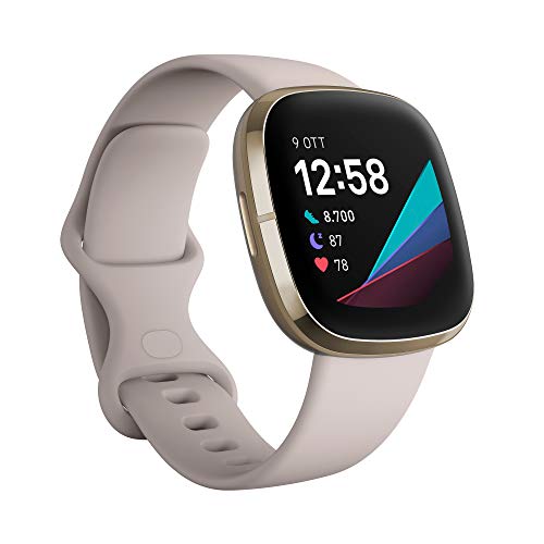 Fitbit Sense - Smartwatch Evoluto con Strumenti per la Salute del Cuore, Gestione dello Stress, Monitoraggio della Temperatura Cutanea, Lunar White/Soft Gold