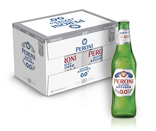 Peroni Nastro Azzurro 0.0 Birra Analcolica Premium Lager, Cassa Birra con 24 Birre in Bottiglia da 33 cl, 7.92 L, Gusto Secco e Rinfrescante, Zero Alcol