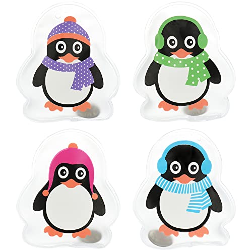 COM-FOUR Scaldino tascabile 4x riutilizzabile - scaldamani con motivo pinguino per bambini - termoforo per le giornate fredde e per gli spostamenti -cuscino riscaldante (04 pezzi - pinguino colorato)