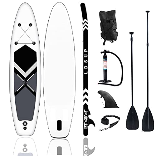 lucear Tavola Gonfiabile Paddle Board Stand Up SUP Nero Pagaia in PVC Include Pompa Borsa da Trasporto e Accessori Surfboard Tavola Paddle Max 120 kg (Blue 320X76X15cm)