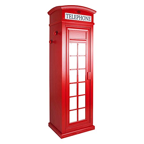 Dmora Armadio Cabina telefonica londinese con Tre Ripiani e Specchio, Colore Rosso, cm 68 x 215 x 55