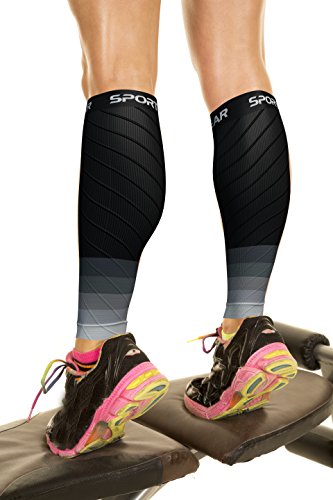 Physix Gear - Tutore per polpacci per gambe pesanti, calze a compressione per polpacci da donna e da uomo, a compressione per una rigenerazione più rapida, con compressione del polpaccio SCHW/GR L/XL