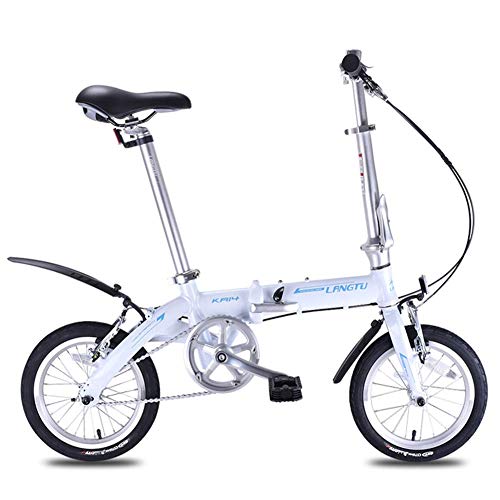 Leggera Bicicletta Pieghevole, Adulto Unisex 14' Mini Bici da Cittagrave; Pieghevole, Telaio in Alluminio Single Speed Biciclette,Bianca