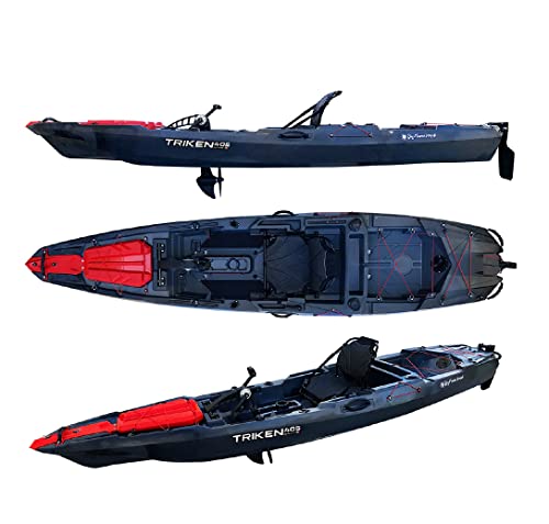 Kayak Fishing a Pedali Triken 405 Ver. 2.0 Big Mama Kayak - Canoa 405 Cm Con Timone + Portacanne + Pagaia + Seggiolino Alluminio Comfort (Antracite)